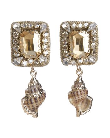 EARRINGS ''SHELL'' IN GOLD COLOR WITH STONES