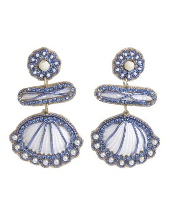 EARRINGS ''SHELL'' IN WHITE/BLUE COLOR WITH BEADS AND STONES