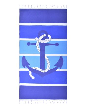 PESTEMAL TOWEL IN DARK BLUE COLOR WITH ANCHOR 90X180 (100% COTTON)