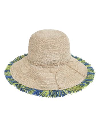 STRAW HAT IN BEIGE COLOR WITH GREEN DETAILS ONE SIZE 8CM (100% RAFFIA)