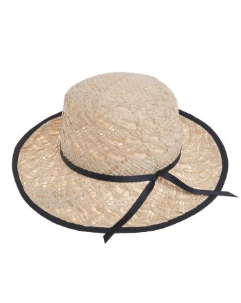 STRAW HAT IN BEIGE COLOR WITH BLACK DETAILS ONE SIZE 8CM (100% RAFFIA)