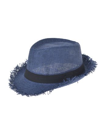 STRAW HAT IN BLUE COLOR WITH BLACK RIBBON ONE SIZE 58CM (100% PAPER)
