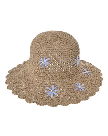 ΚΑΠΕΛΟ ΨΑΘΙΝΟ ''BUCKET'' ΜΠΕΖ ΜΕ ΓΑΛΑΖΙΕΣ ΜΑΡΓΑΡΙΤΕΣ ONE SIZE 57CM (100% PAPER)