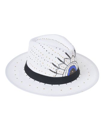 PAINTED HAT IN WHITE COLOR WITH EYES ONE SIZE 57CM (100% PAPER)