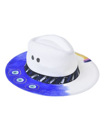 PAINTED HAT IN WHITE/BLUE COLOR WITH EYES ONE SIZE 57CM (100% PAPER)