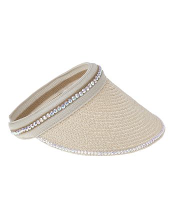 STRAW OPEN-HAT IN BEIGE COLOR WITH STRASS ONE SIZE 20CM (100% PAPER)