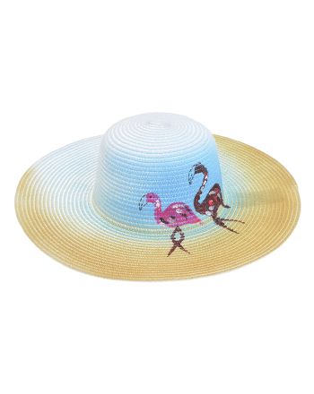 STRAW HAT IN ECRU/WHITE/LIGHT BLUE COLOR WITH FLAMINGO ONE SIZE 57CM (100% PAPER)