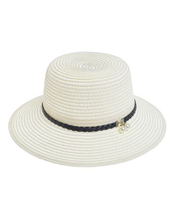 STRAW HAT IN WHITE COLOR WITH BLACK DETAILS ONE SIZE 7CM (100% PAPER)