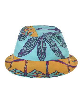 FABRIC BUCKET HAT IN ORANGE/TURQUOISE COLOR WITH PALM TREES Φ25Χ8 (100% COTTON)