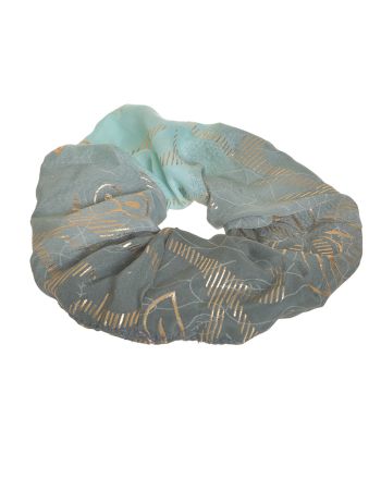 SCRUNCHIE ΣΕ ΠΡΑΣΙΝΟ/ΜΠΛΕ ΧΡΩΜΑ ΟΜΠΡΕ ΜΕ ΧΡΥΣΕΣ ΛΕΠΤΟΜΕΡΕΙΕΣ Φ8Χ2