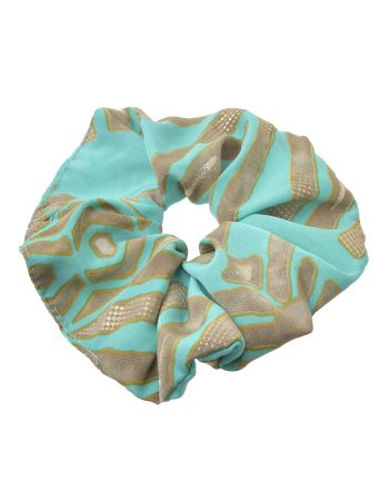 SCRUNCHIE ΤΥΡΚΟΥΑΖ/ΠΡΑΣΙΝΟ ΜΕ ΧΡΥΣΕΣ ΛΕΠΤΟΜΕΡΕΙΕΣ Φ8Χ2