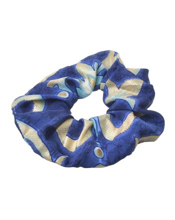 SCRUNCHIE ΜΠΛΕ ΜΕ ΤΥΡΚΟΥΑΖ/ΧΡΥΣΕΣ ΛΕΠΤΟΜΕΡΕΙΕΣ   Φ8Χ2