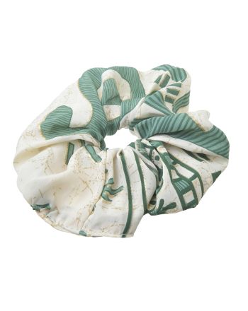 SCRUNCHIE IN ECRU WITH GREEN  PATTERN Φ8Χ2