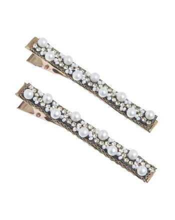 S/2 ΤΣΙΜΠΙΔΑΚΙΑ ΜΑΛΛΙΩΝ ΣΕ  ΜΑΥΡΟ ΜΕ ΛΕΥΚΕΣ  ΠΕΡΛΕΣ