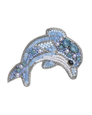 PIN ''DOLPHIN'' IN LIGHT BLUE COLOR WITH BEADS AND PEARLS