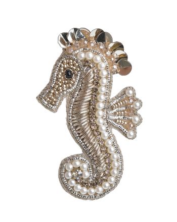 PIN 'SEAHORSE'' IN GOLD COLOR WITH BEADS AND PEARLS